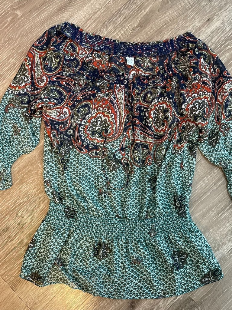 Women's Bohemian Blouse Top Size Xl Multicolor Paisley Design Nwt Pullover